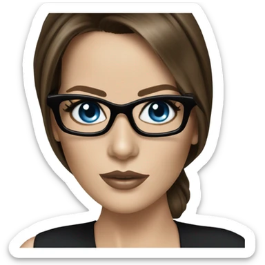 Hyper Realistic photo Kate Beckinsale blue eyes wearing glasses in a business meeting black dress sticker