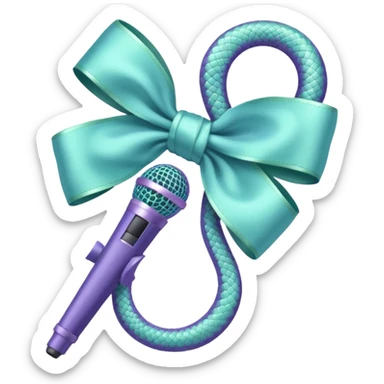 A pastel blue bow with a pastel a pastel green snake at the top of one side and a pastel purple microphone on the bottom of the other side of the bow sticker