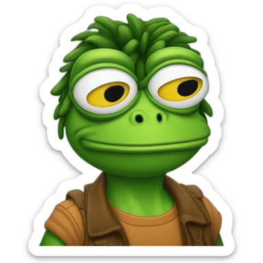 Pepe la rana con pestañas y pelo negro sticker