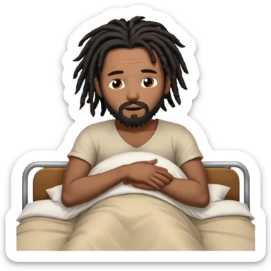 African American man with shoulder length black dreadlocks with black beard waking up out of bed sticker