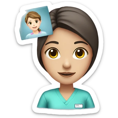 Brunette girl in pink scrubs holding an X-ray picture sticker