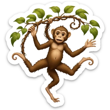A fantasy creature with bare human feet, twisted vine-like root legs extending upward, and a cheeky monkey face at the top sticker