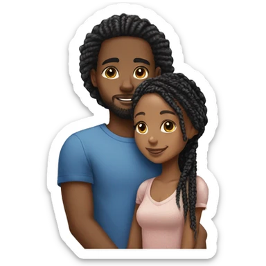 Realistic black girl with box braids and light skin boy with short curly hair and a short beard hugging sticker