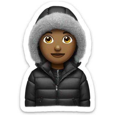Fais moi un bitmoji avec un ensemble sport, une doudoune type moncler, avec un vue de ville et une montre et chaîne en diamant mais aussi avec une cagoule noire sticker
