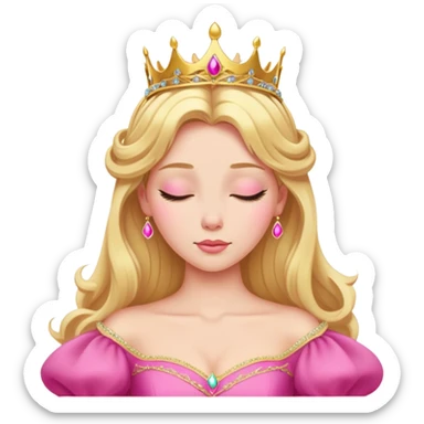 Aurora Sleeping Beauty from hips up, bright pink ballgown, golden blonde hair with gold tiara, minimal style but very recognizable sticker