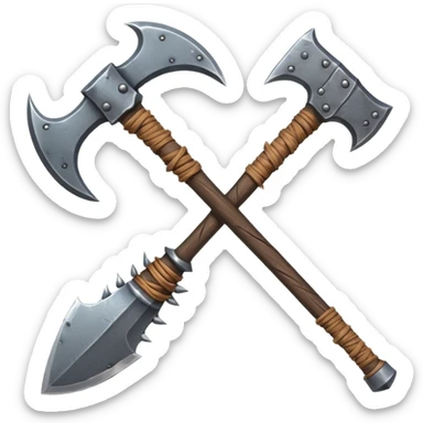 savage barbarian axe object icon, spiked double blade, battle-worn metal, scratches, heavy fantasy weapon, 3D cartoon, mobile game icon style, centered, clean background, no text, no watermark sticker