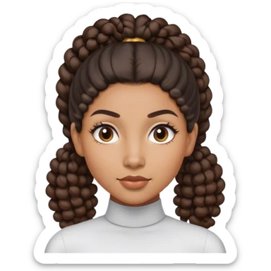 A mixed-race woman with a sleek, middle-parted, one ponytail, with her curls tucked behind. NO PIGTAILS sticker