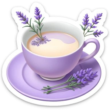 White teacup on a pastel purple plate, lavender flowers on the side, pastelcore aesthetic, cottagecore sticker