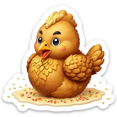 Cinematic crispy fried chicken, golden and crunchy, juicy inside, steaming as it is freshly served, sprinkled with seasoning, rich golden tones, inviting and delicious. sticker