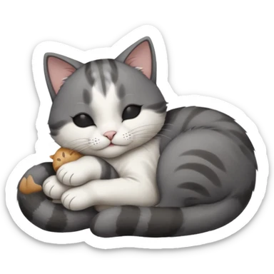 dark grey and white small cat with its eyes closed lying down leaning on its elbow with its paw curled under its head holding it up sticker
