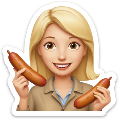 Naked blonde with both hands holding weiner sticker