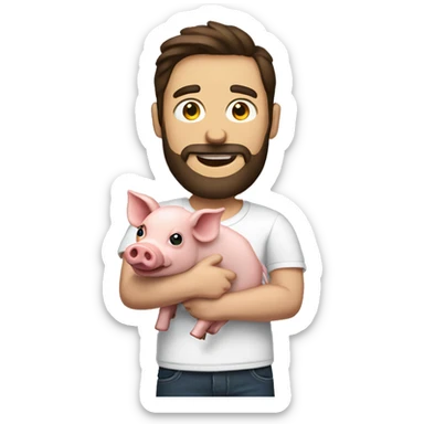 Brunette man with beard holding a pig in one hand and bacon in another hand  sticker
