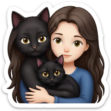 A long-haired girl hugs a black cat tightly sticker