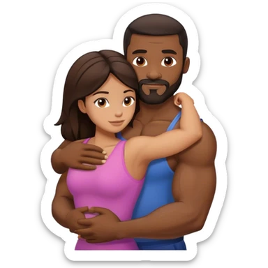 Black man with facial hair and muscles hug small brunette woman sticker