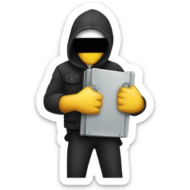 emoji thief hiding stolen CPUs behind his back sticker
