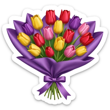 bouquet of tulip with bow and wrapping paper sticker