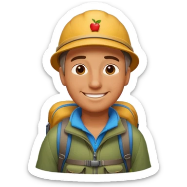 man on a mountain, looking at the view, apple style emoji sticker