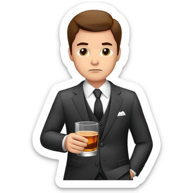 businessman in suit holding a glass of whiskey, looking tired sticker