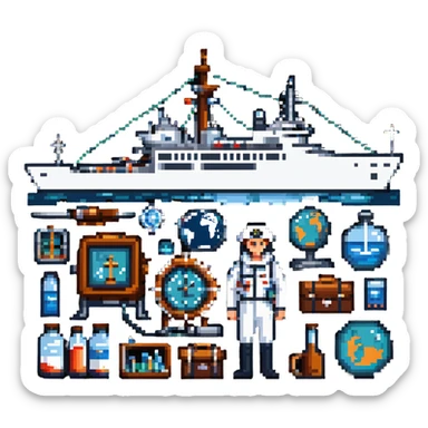 Vladivostok oceanography sailor with research vessel and marine scientific equipment sticker