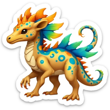 a colorful edgy vernid-fionbri-creature with splash patterns full body sticker