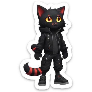 Edgy Shy Anthro boyish cool pretty dark black Litten-Pokémon-cat-fursona techwear sticker