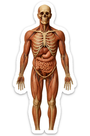 corpo umano anatomico con schiena piatta, iperrealistico 4k sticker