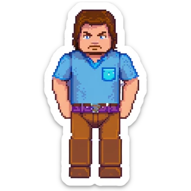 Jack Black as Minecraft Steve, blocky character with brown hair, blue shirt, and purple pants sticker