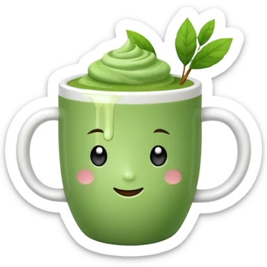 Make a cup of match tea in a mug with a bow on it no  face and white mug sticker