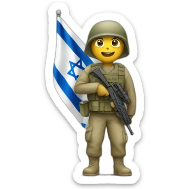 A soldier holding an Israeli flag sticker