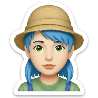 messy green full face clay mask and tourist hat blue hair  sticker