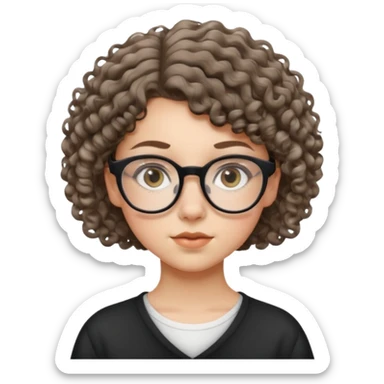 14-year-old white girl, big glasses, short curly hair, studious look sticker
