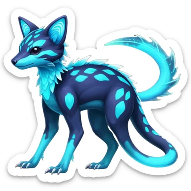 Rare realistic dark-neon glowing bioluminescent edgy badass epic pretty beautiful handsome gorgeous aesthetic colorful vibrant Vernid-Trico-species-Fakemon-creature by LiLaiRa, 4 legs, 1 tail, random markings, (full body) sticker
