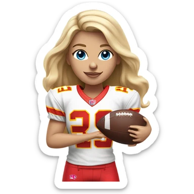 Blonde woman with blue eyes playing chiefs football sticker