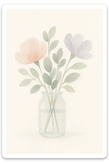 vibrant bouquet of flowers in a clear glass vase, painterly style with visible brushstrokes sticker