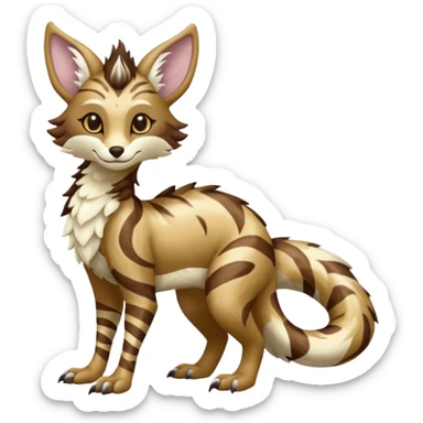 Feral Rare Fantasy   caramel-brown and vanilla-cream swirled dessert-like plush fur  Vernid-Sergal-Genet-Trico-species by LiLaiRa, random markings, tufted tail, tufted ears, full body sticker