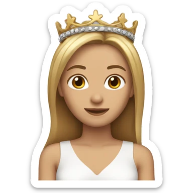 Female, fair skin, straight long light brown with blonde highlights and slight curl in the end hair, wearing a crown sticker