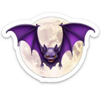 purple dripping vampire bat wings flying in front of white yellow large realistic color full moon sticker