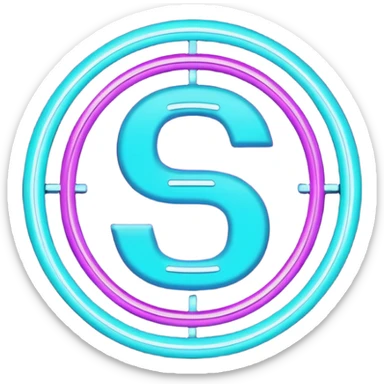 futuristic minimalistic emoji icon, letters "G" formed by three glowing digital lines representing Storm, Atom and NoizeGames, neon purple (#8B5CF6) and cyan (#00E0FF) on dark background, modern tech style, 1:1 aspect ratio sticker