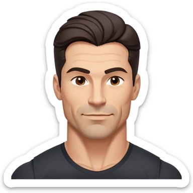 Muscular buff man in his 40s with youthful appearance, light brown skin, elongated face, defined jawline, attractive smirk, medium dark eyes, arched eyebrows, straight nose, strong broad shoulders, medium wavy dark hair with modern style, wearing a black buttoned-up shirt sticker