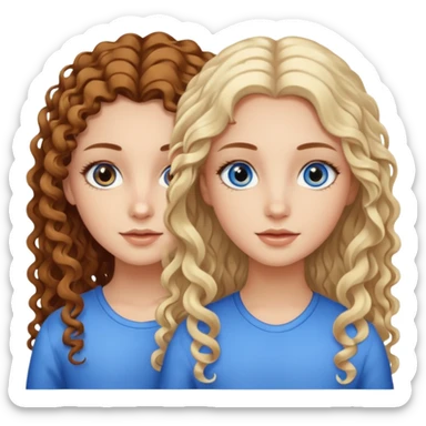 Twin sisters, one has brown eyes, long curly brown hair, the other one has blue eyes and straight blond hair sticker
