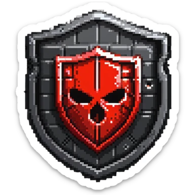 Shield badge with a digital lock and red warning symbols, cybersecurity theme, menacing look sticker