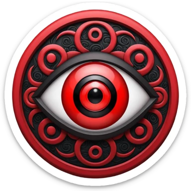 

---

The Mangekyō Sharingan is a deep, glowing crimson eye where the original tomoe disappear and are replaced by a complex black pattern.  sticker