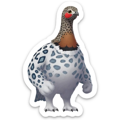 Rock Ptarmigan-Snow-Leopard-Snow-Hare-Koi-Fish-Pokémon-Fakémon-Animal-hybrid, full body, with red marking over eye sticker