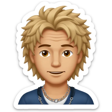 bad boy man with a playful wink, tousled hair, wearing a chain necklace sticker