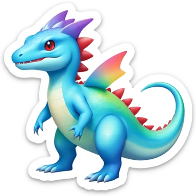 Colorful Iridescent Exotic Aurorus-Amaura-Croconaw-Salamence-Fakémon-hybrid-creature (full body)  sticker