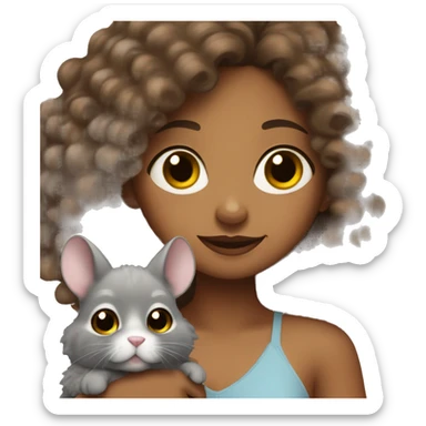 brown girl with curly hair holding her chinchilla sticker