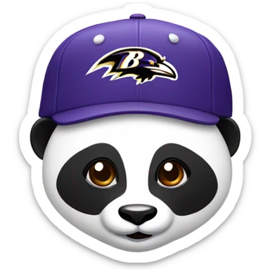 Panda with a fitted cap with Baltimore ravens logo sticker