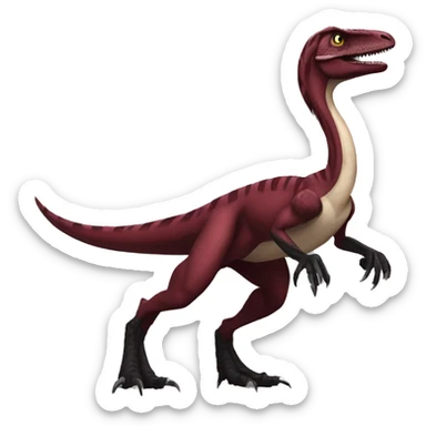 Cool edgy handsome Maroon-colored velociraptor with black wild mane full body sticker