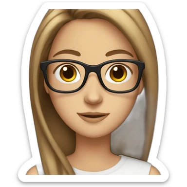 White tall girl with long straight brown hair and glasses sticker
