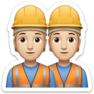 one person who has conjoined heads (total 2, joined at the neck). One head wears a construction cap, the other a woolen beanie. sticker